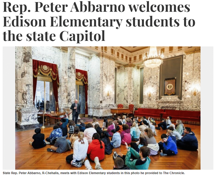 Rep. Peter Abbarno welcomes Edison Elementary students to the state Capitol
